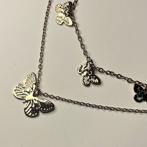 Gold Tinted Multi-Strand Butterfly Necklace